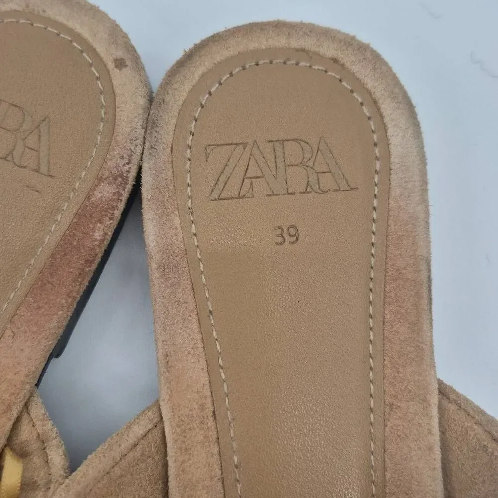 ZARA WOVEN SUEDE MULES SAND Size US8.5/ EU39